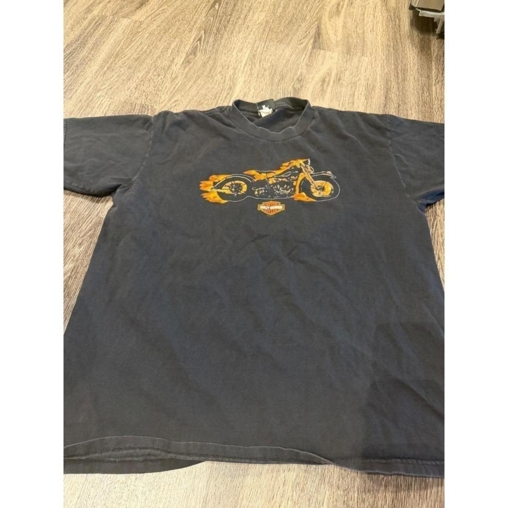 Vintage Harley Davidson Motorcycle Flame Graphic T-Shirt Black XL 2003 Y2K Biker